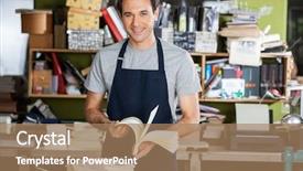  Presentation with pulp paper industry - Colorful presentation enhanced with confident male worker holding paper backdrop and a coral colored foreground