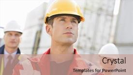  Presentation with shipping - Slides consisting of confident male worker with colleague in background at shipping yard background and a coral colored foreground