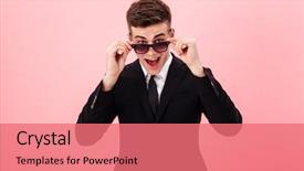  Presentation with confident - Colorful slide deck enhanced with confident man in official suit backdrop and a coral colored foreground