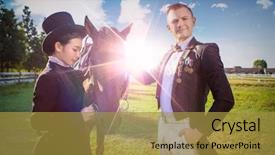  Presentation with portrait of a horse - PPT theme with confident man standing with horse background and a gold colored foreground