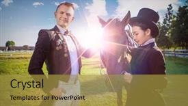  Presentation with portrait of a horse - Slides enhanced with confident man standing with horse background and a gold colored foreground