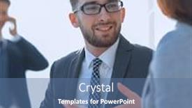  Presentation with job interview - Presentation theme having confident-man-talking background and a ocean colored foreground