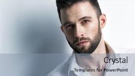  Presentation with brown - Beautiful PPT theme featuring confident man with short beard backdrop and a seafoam green colored foreground