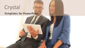  Presentation with project manager - Slide deck having confident-manager-discussing background and a coral colored foreground