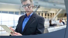  Presentation with business environment using laptops globe - Cool new slide deck with tablet pc in airport terminal backdrop and a light gray colored foreground