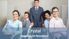  Presentation with customer service - Amazing slide set having confident manager with customer service backdrop and a teal colored foreground