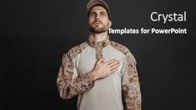  Presentation with masculine - Cool new slide set with confident-masculine-military-man-holding backdrop and a dark gray colored foreground