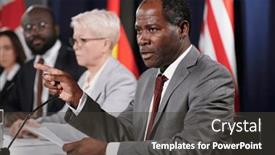  Presentation with political - Slide deck with confident-mature-african-american-delegate background and a  colored foreground