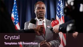  Presentation with microphones - PPT theme having confident-mature-african-american-politician background and a wine colored foreground