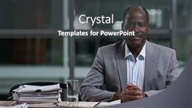  Presentation with director - Presentation theme featuring confident-mature-banker-or-director background and a dark gray colored foreground