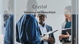  Presentation with financial report - PPT theme featuring confident-mature-boss-looknig background and a light gray colored foreground