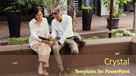  Presentation with digital project - Presentation design enhanced with confident-mature-colleagues-in-formal background and a  colored foreground