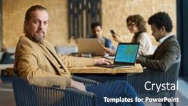  Presentation with director - Slide set having confident-mature-director-of-business background and a ocean colored foreground