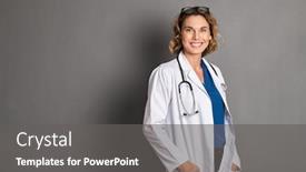  Presentation with confident - Cool new slides with confident-mature-doctor-in-labcoat backdrop and a gray colored foreground