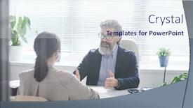  Presentation with interview - Presentation theme featuring confident-mature-employer-with-grey background and a sky blue colored foreground