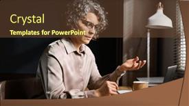  Presentation with front office - PPT theme having confident-mature-psychotherapist-talking background and a tawny brown colored foreground