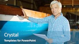  Presentation with shipbuilding - Beautiful PPT theme featuring confident mature shipbuilding engineer backdrop and a teal colored foreground