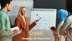  Presentation with english teacher - PPT theme enhanced with confident-mature-teacher-of-english background and a tawny brown colored foreground