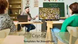  Presentation with highschool - Slides featuring confident-mature-teacher-telling-group background and a coral colored foreground