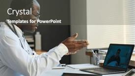  Presentation with consulting - Slide deck with confident-mature-teledoc-sitting background and a dark gray colored foreground