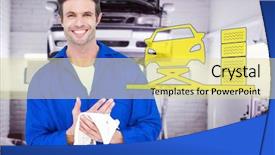  Presentation with mechanic shop - Audience pleasing PPT theme consisting of confident mechanic wiping hand with napkin against auto repair shop backdrop and a blonde colored foreground