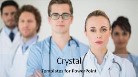  Presentation with hospital - Beautiful presentation design featuring confident medical team in hospital backdrop and a  colored foreground