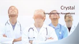  Presentation with labor and delivery medical team - Theme having confident medical team looking up background and a sky blue colored foreground