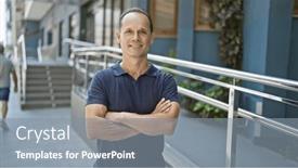  Presentation with positivity - Presentation theme consisting of confident-middle-age-man-gleefully and a gray colored foreground