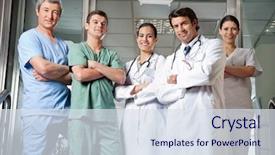  Presentation with portrait of medical professionals - Beautiful PPT theme featuring confident multiethnic medical professional backdrop and a sky blue colored foreground