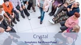  Presentation with older woman - Beautiful PPT theme featuring confident-older-woman-standing backdrop and a light blue colored foreground