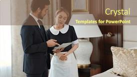  Presentation with staff - Theme featuring confident-owner-of-luxurious-hotel background and a  colored foreground