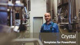  Presentation with confident - Cool new slides with confident owner standing amidst manufacturing backdrop and a tawny brown colored foreground