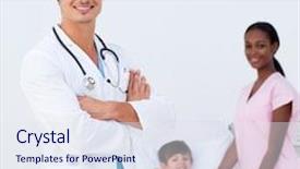 Presentation with pediatrician - Colorful PPT theme enhanced with confident pediatrician and nurse attending to a child recovering in bed backdrop and a sky blue colored foreground