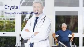  Presentation with rehab - Beautiful slides featuring confident physiotherapist standing arms crossed in rehab center backdrop and a sky blue colored foreground