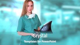  Presentation with xray - PPT theme having confident professional doctor looking at xray background and a teal colored foreground