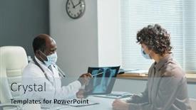  Presentation with radiologist - Slide deck enhanced with confident-radiologist-in-mask-pointing background and a light blue colored foreground