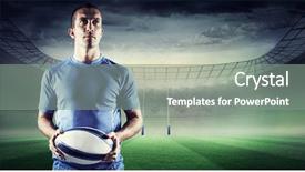  Presentation with golf player playing - Cool new PPT theme with confident rugby player holding ball backdrop and a gray colored foreground