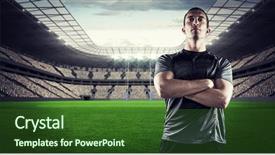  Presentation with golf player playing - Cool new PPT layouts with confident rugby player with arms backdrop and a forest green colored foreground