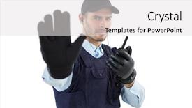  Presentation with security officer - Slide deck featuring confident security officer making stop background and a white colored foreground