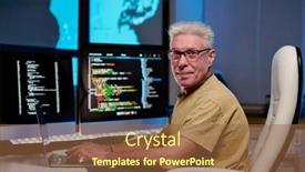  Presentation with dark night - Slide set enhanced with confident-senior-male-programmer-looking background and a tawny brown colored foreground