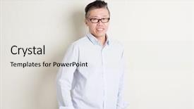  Presentation with five business people standing together and smiling - Presentation theme with casual business arms cross background and a light gray colored foreground