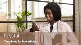  Presentation with woman office desk - Presentation design featuring confident-smiling-attractive-young-african background and a coral colored foreground