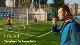  Presentation with whistle - PPT theme with confident-soccer-coach-with-whistle background and a  colored foreground