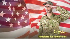  Presentation with usa flag and energy - Slide deck with saluting against focus on usa background and a violet colored foreground