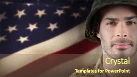  Presentation with american flag - Slide deck with confident soldier wearing hard hat background and a tawny brown colored foreground