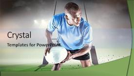  Presentation with rugby - Presentation theme consisting of confident sportsman looking away while playing rugby against rugby pitch background and a light blue colored foreground