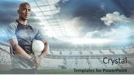  Presentation with challenge - Presentation theme with confident sportsman with rugby background and a light gray colored foreground