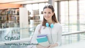  Presentation with railing - Theme enhanced with confident student standing by railing background and a light blue colored foreground