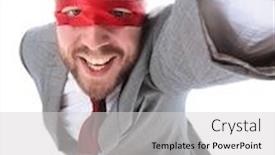  Presentation with forward - PPT theme consisting of confident-superhero-businessman-flying-forward background and a light gray colored foreground