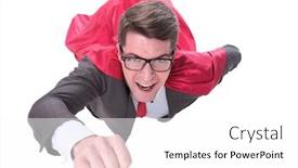  Presentation with superhero - Beautiful theme featuring confident-superhero-businessman-is-flying backdrop and a white colored foreground